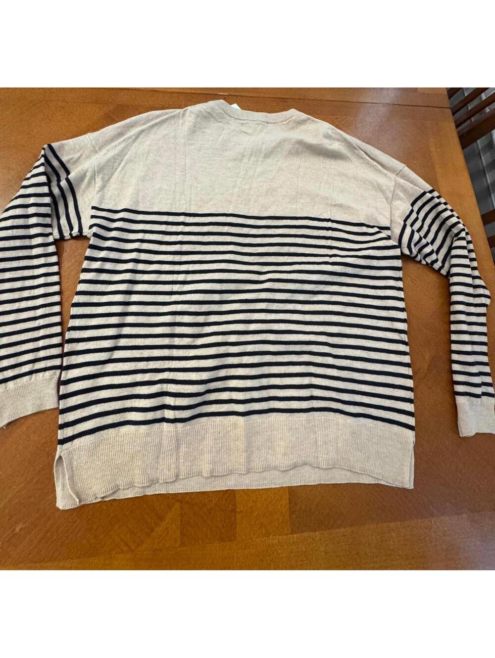 Primary Women's Beige and Navy Striped Wool Blend Sweater Size L j-2 - Picture 4 of 8